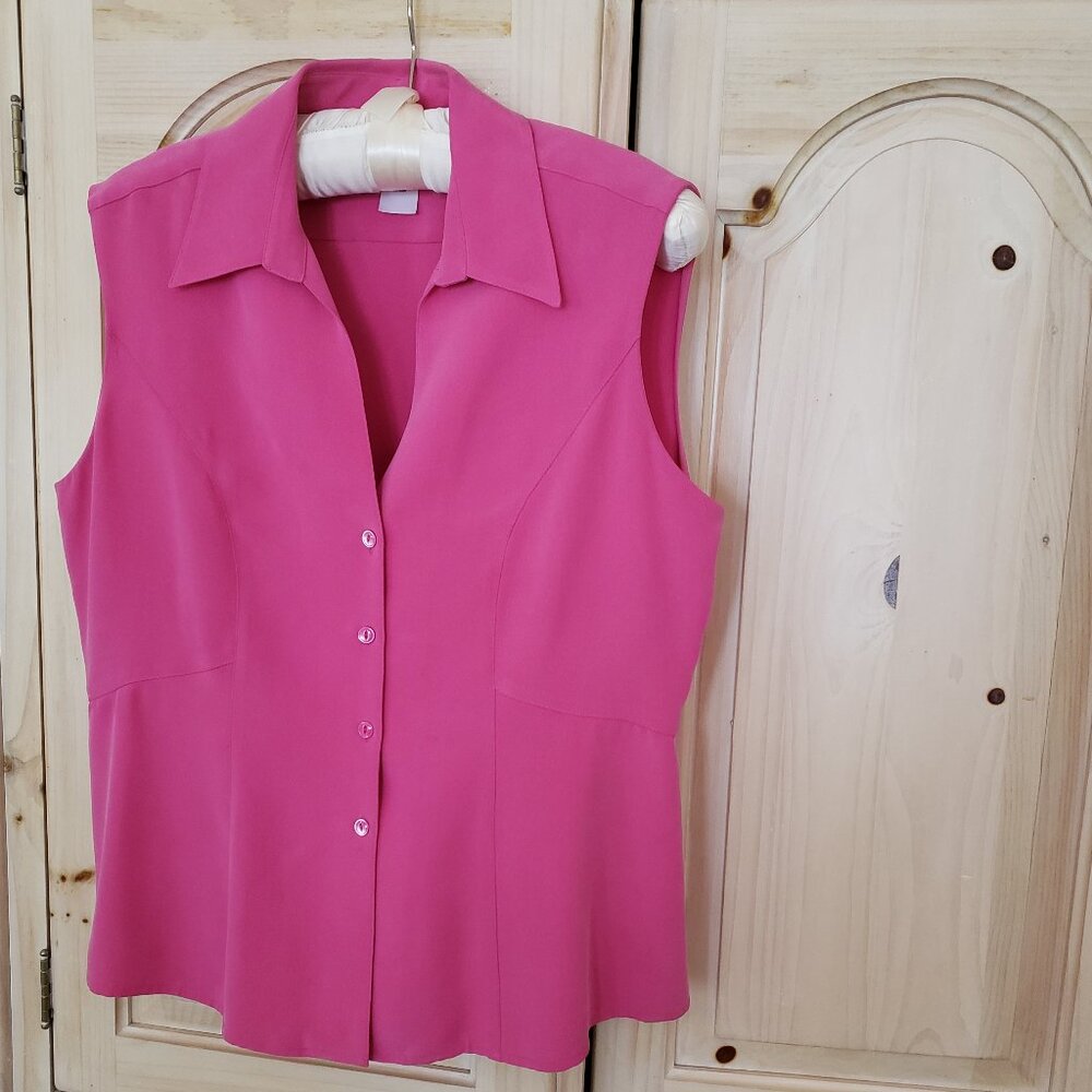 Jones New York Romantic Peplum Collared Blouse Size 12 Pink